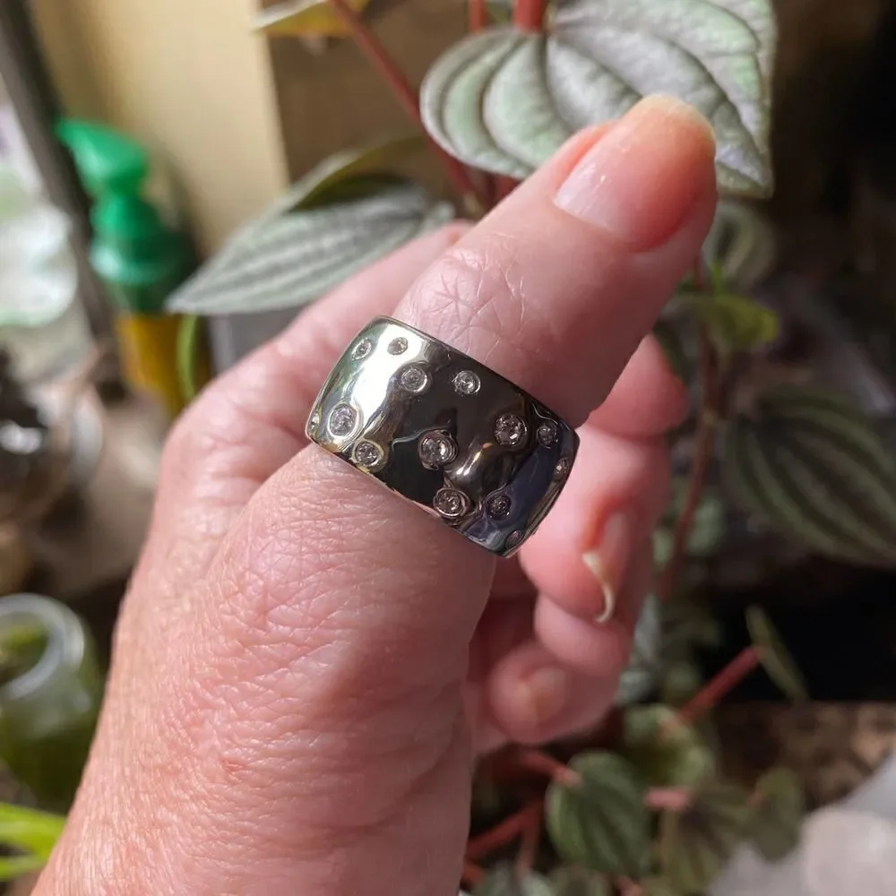 Stainless Steel Wide Band CZ Ring Sizes 7,10